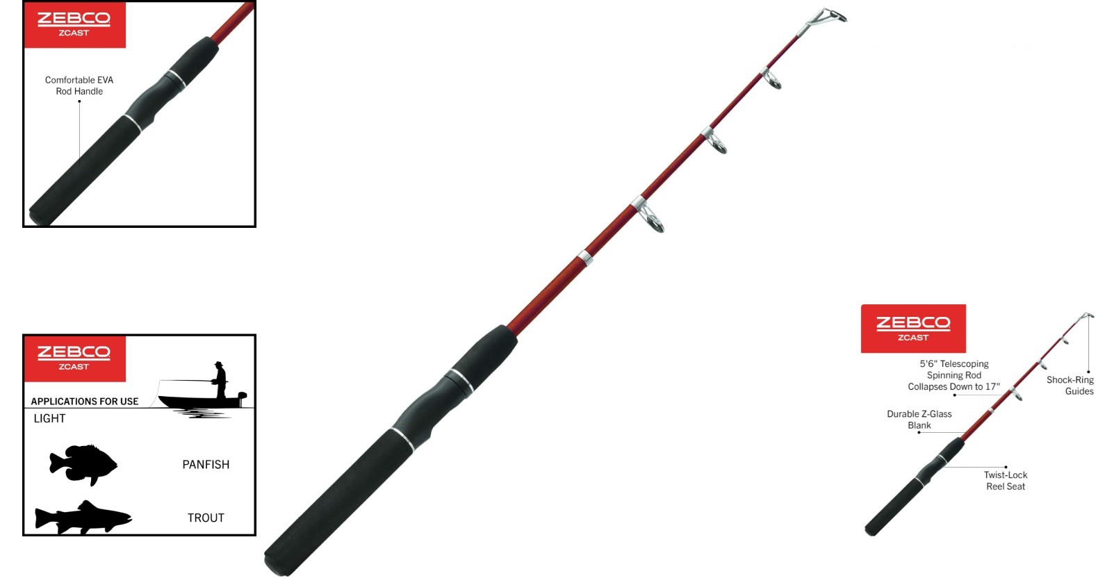 Z-Cast Telescopic Fishing Rod 5’6″ – Lightweight Z-Glass, Comfort EVA Handle