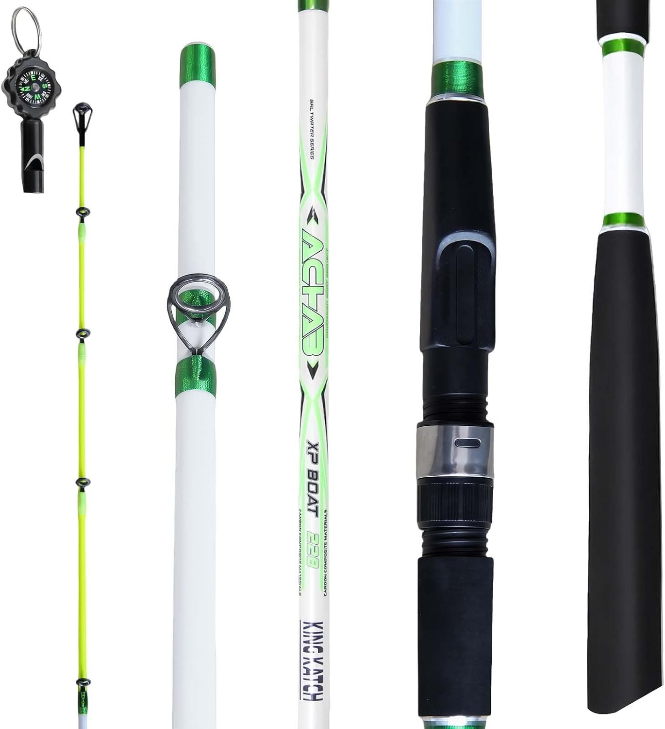 7’0″ White & Green Spinning Fishing Rod Carbon Graphite Boat & Inshore Rod Solid