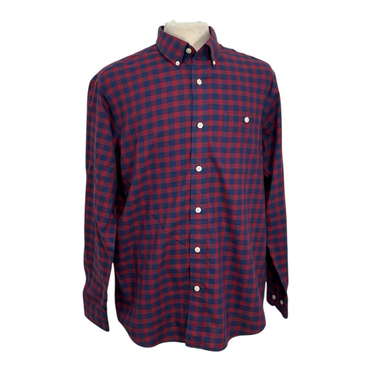 Orvis Men’s Size L Blue Red Checkered Button Up Shirt Long Sleeve Button Pocket