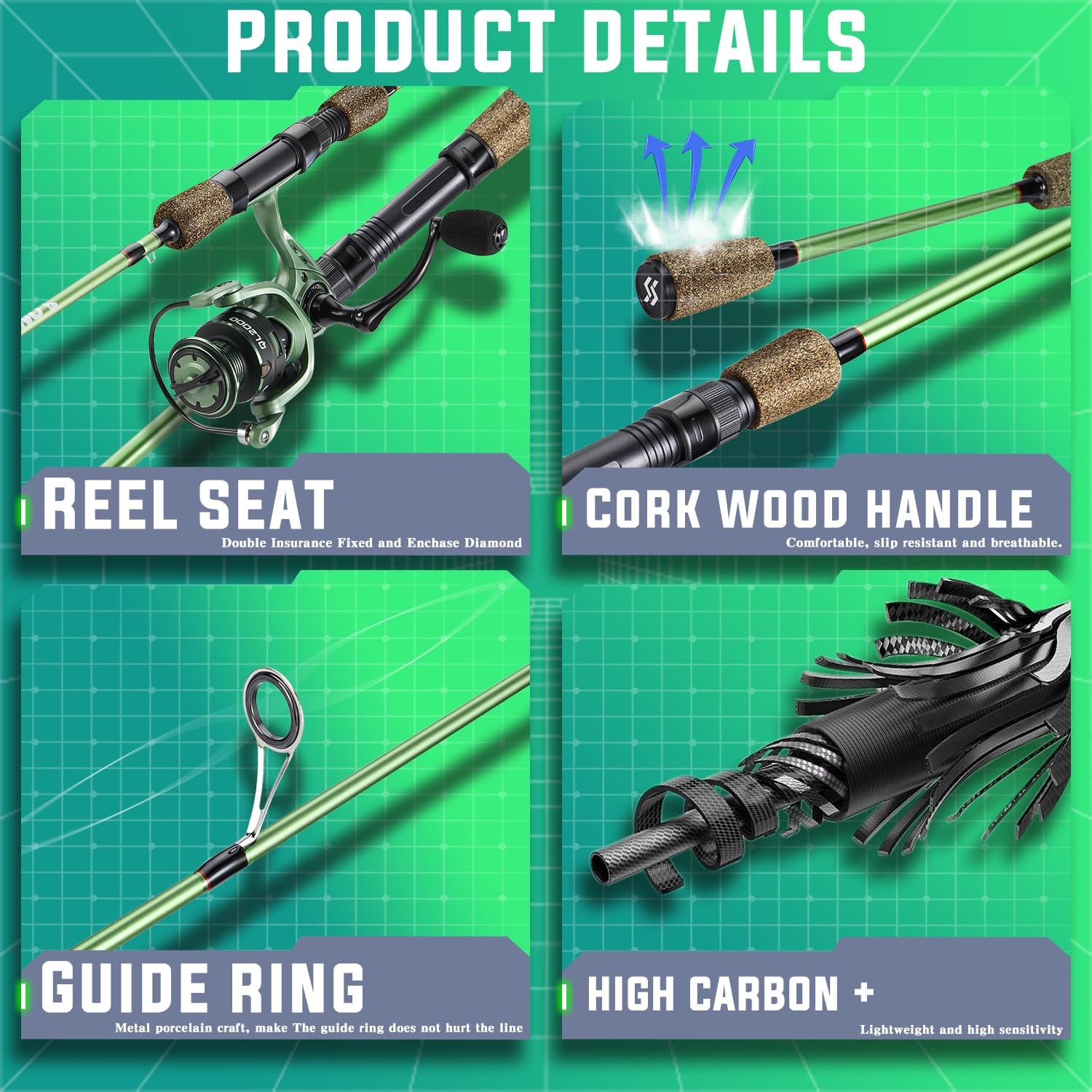 Bass Fishing Rod Combo, 30-Ton Carbon Fiber, Spinning, 5.2:1 Gear Ratio