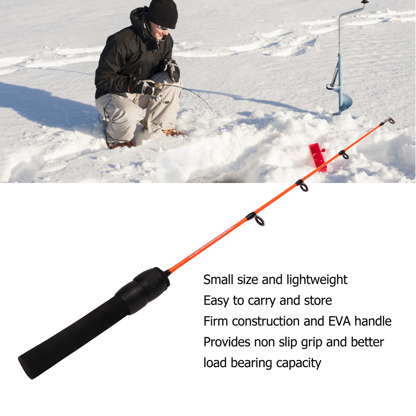 50cm Mini Ice Fishing Rod Short Portable Ice Fishing Pole With EVA Anti NEW