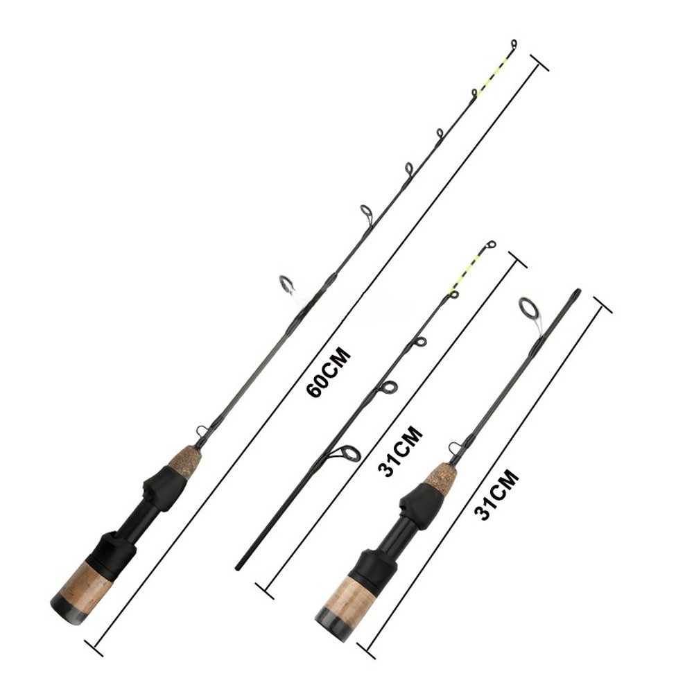 Compact Telescopic 60CM Ice Fishing Rod Carbon Fiber with Dual Tip Shrimp Pole