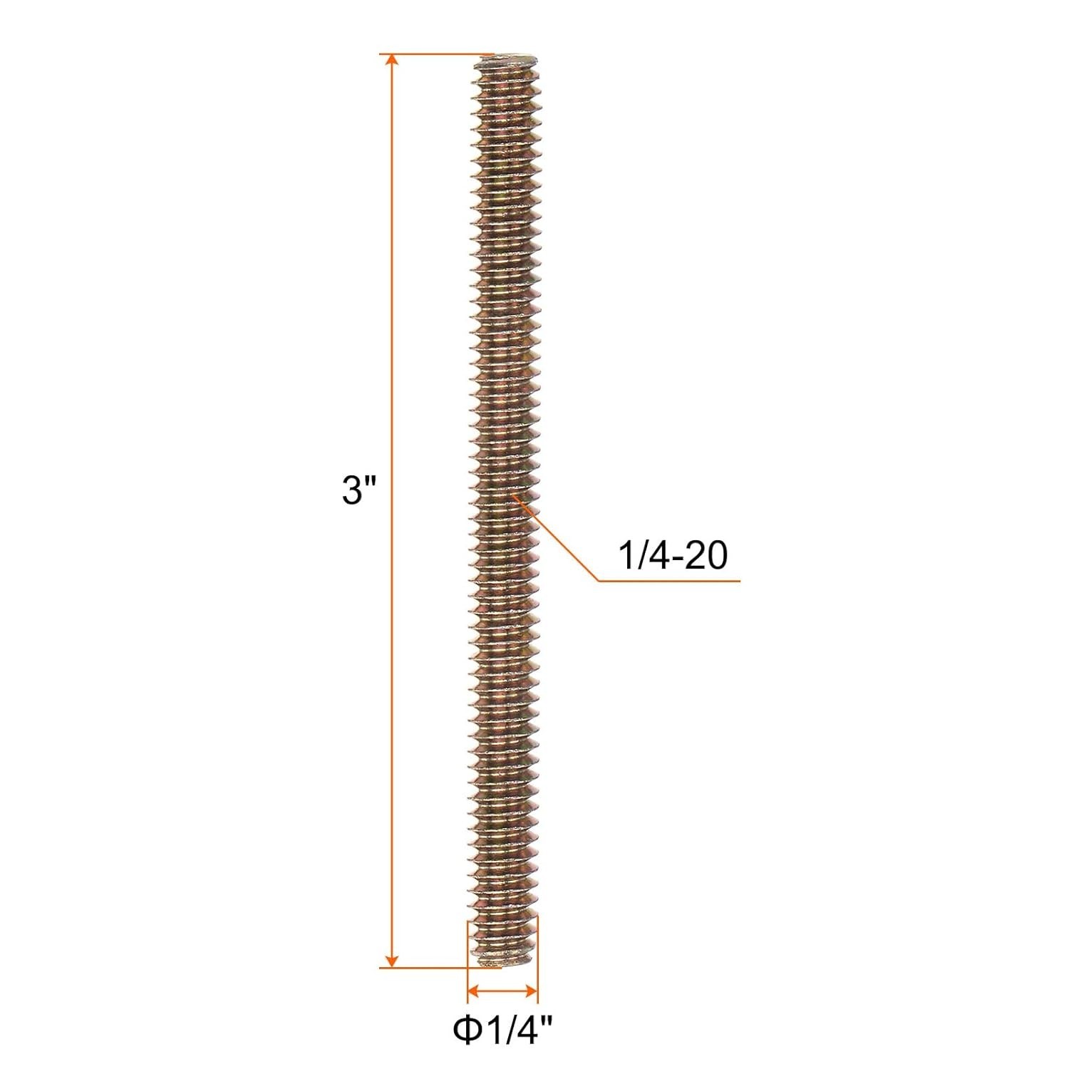 DIY Essential 8 pcs 1/4″-20 Fully Threaded Rods, 3 Inch Carbon Steel Fasteners