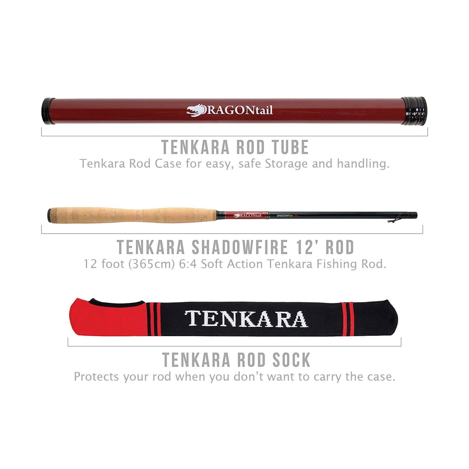 DRAGONtail Shadowfire 365 12′ Tenkara Fly Fishing Rod 12′ Complete Starter Kit