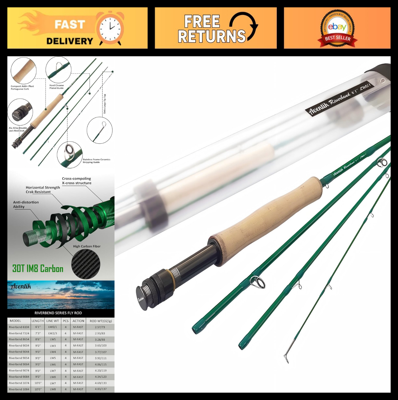 Lightweight IM8 Graphite Fly Rods 0-8wt, 6-10ft, Medium Fast Action, River Fishi