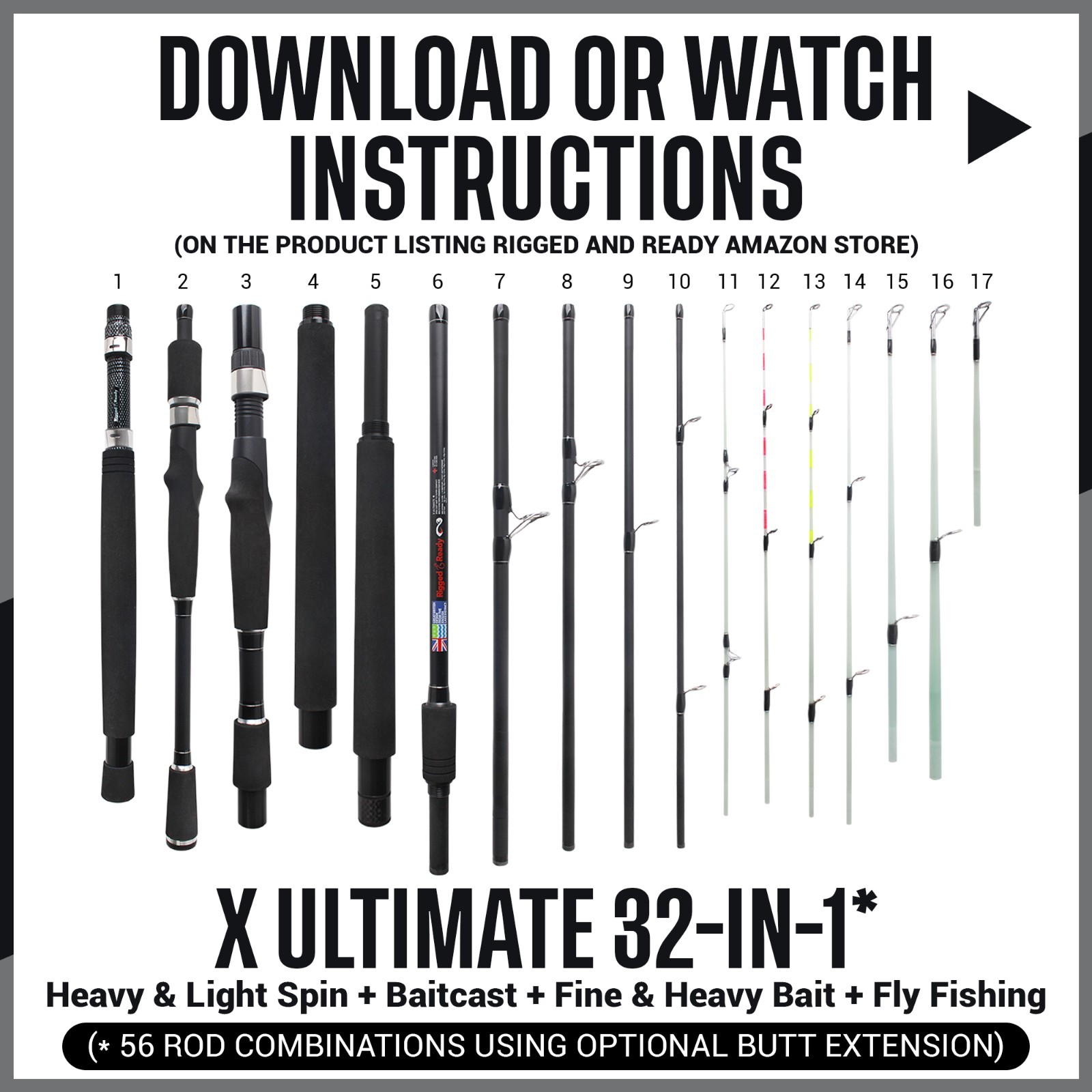 Infinite Ultimate 25-in-1 Compact multifunction Spin-Bait-Fly Travel Fishing Rod