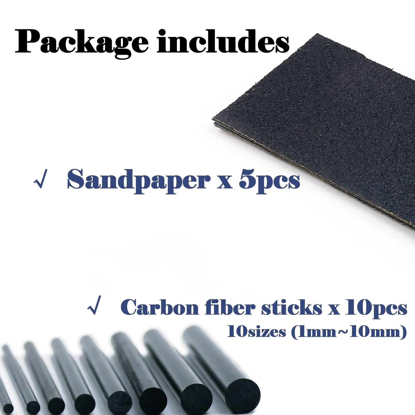 Fishing Rod Repair Kit Complete,10pcs Carbon Fiber Sticks with 5pcs Sandpaper…