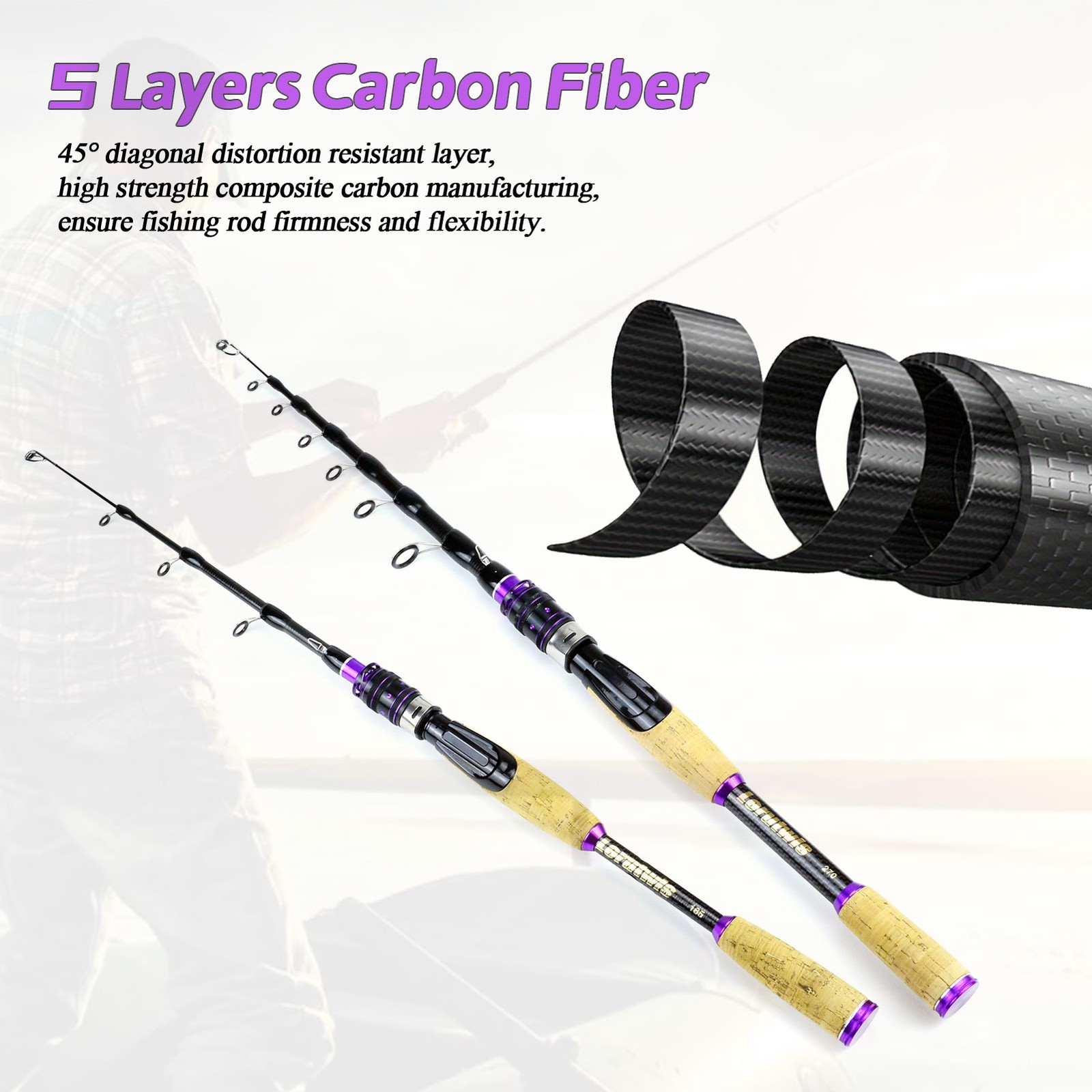 1.65M-2.7M Lure Pole Portable Telescopic Fishing Rods Carbon Rod M Power