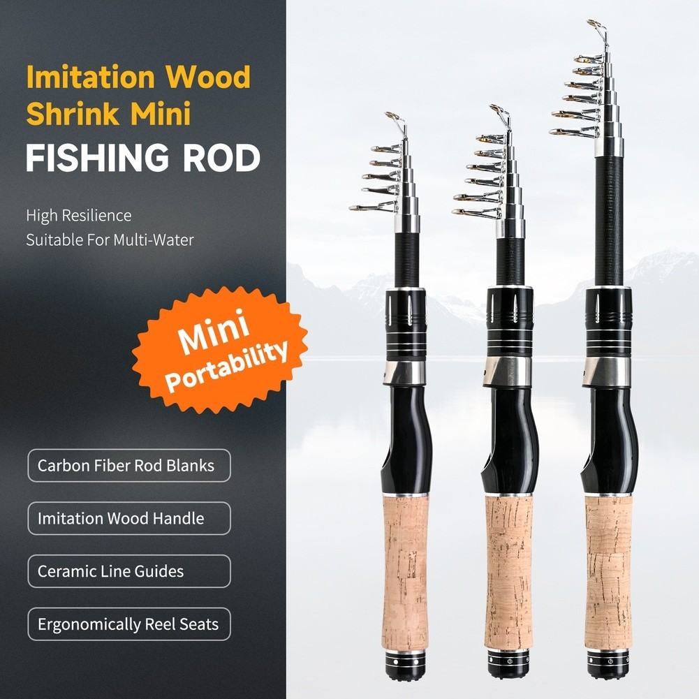 Compact Telescopic Fishing Rod For Sea Use Carbon Fiber With Wood Handle