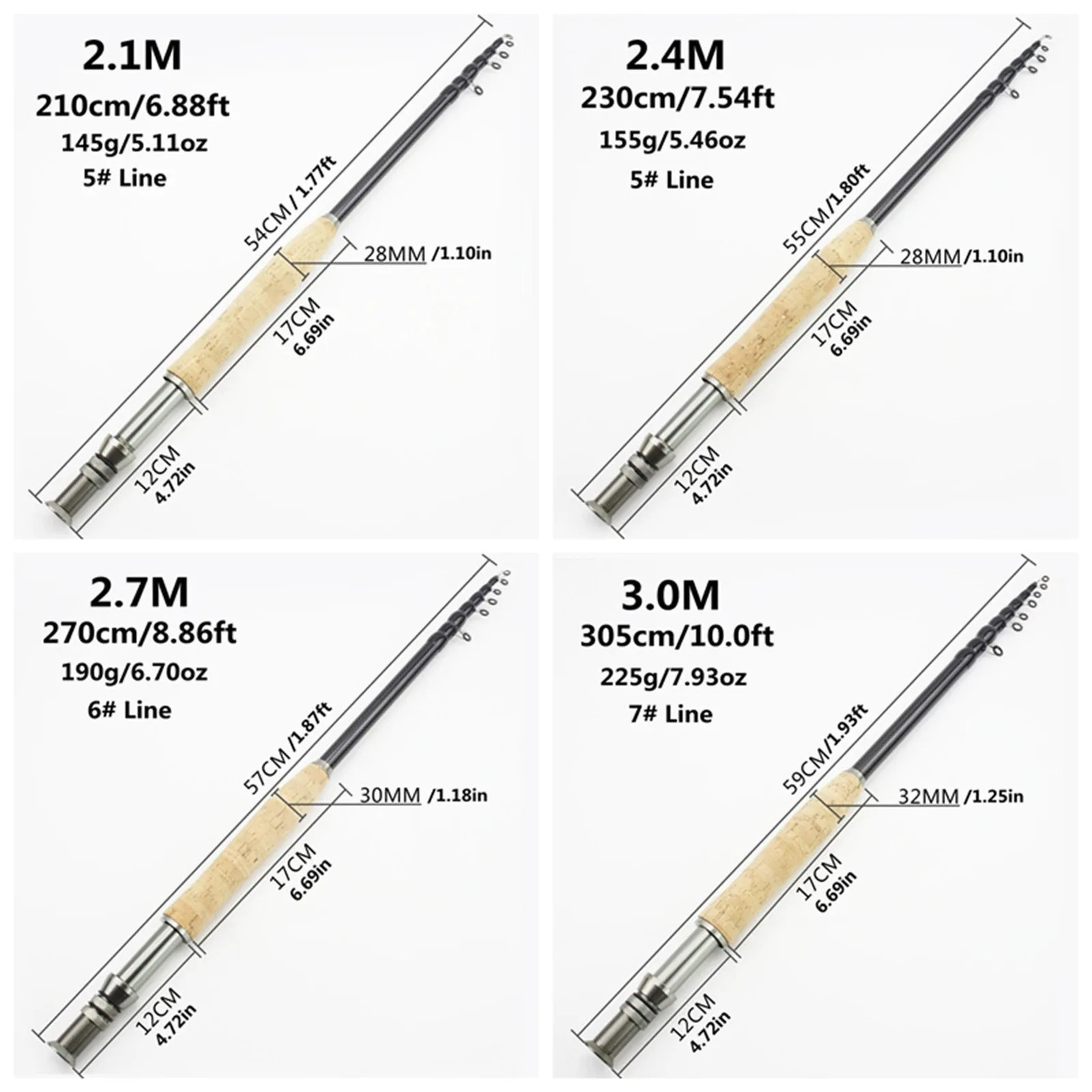 2.1M3.0M Metal Wheel Base Telescopic Fly Fishing Rod Portable Carbon Fast Action