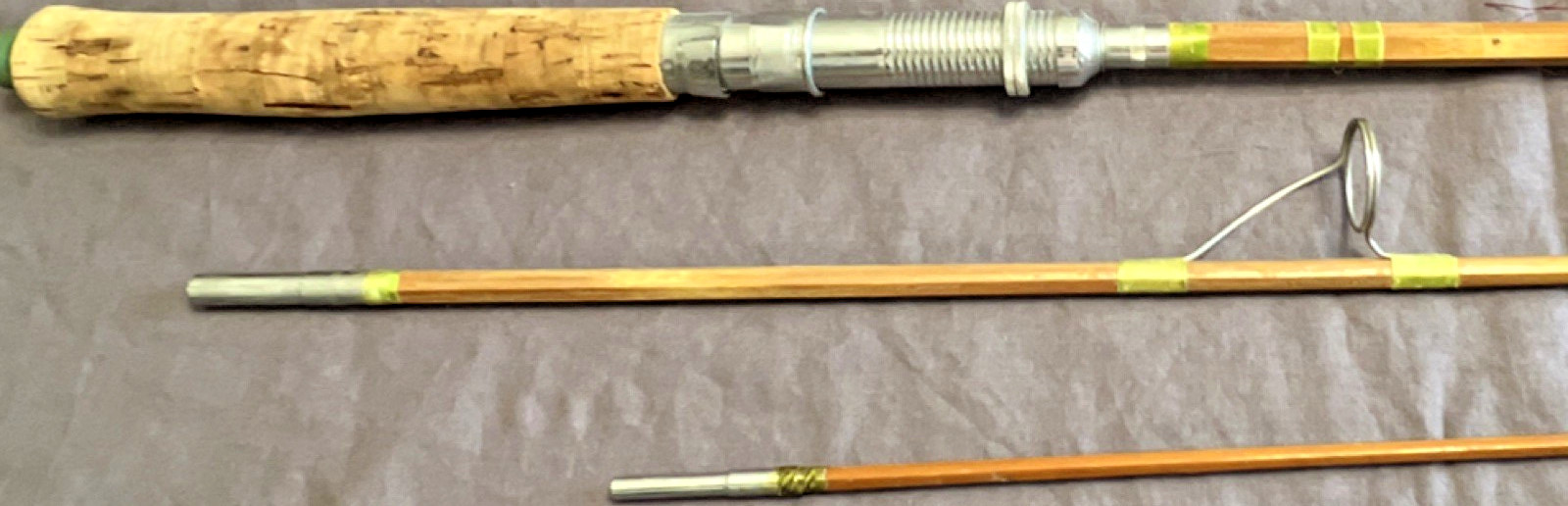 Bamboo Fly Fishing Rod 9ft 3pc Cork Handle Metal Ferrules Vintage