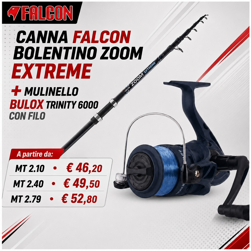 Combo Bottom Fishing Rod Falcon Zoom Extreme+ Fishing Reel Bulox Trinity