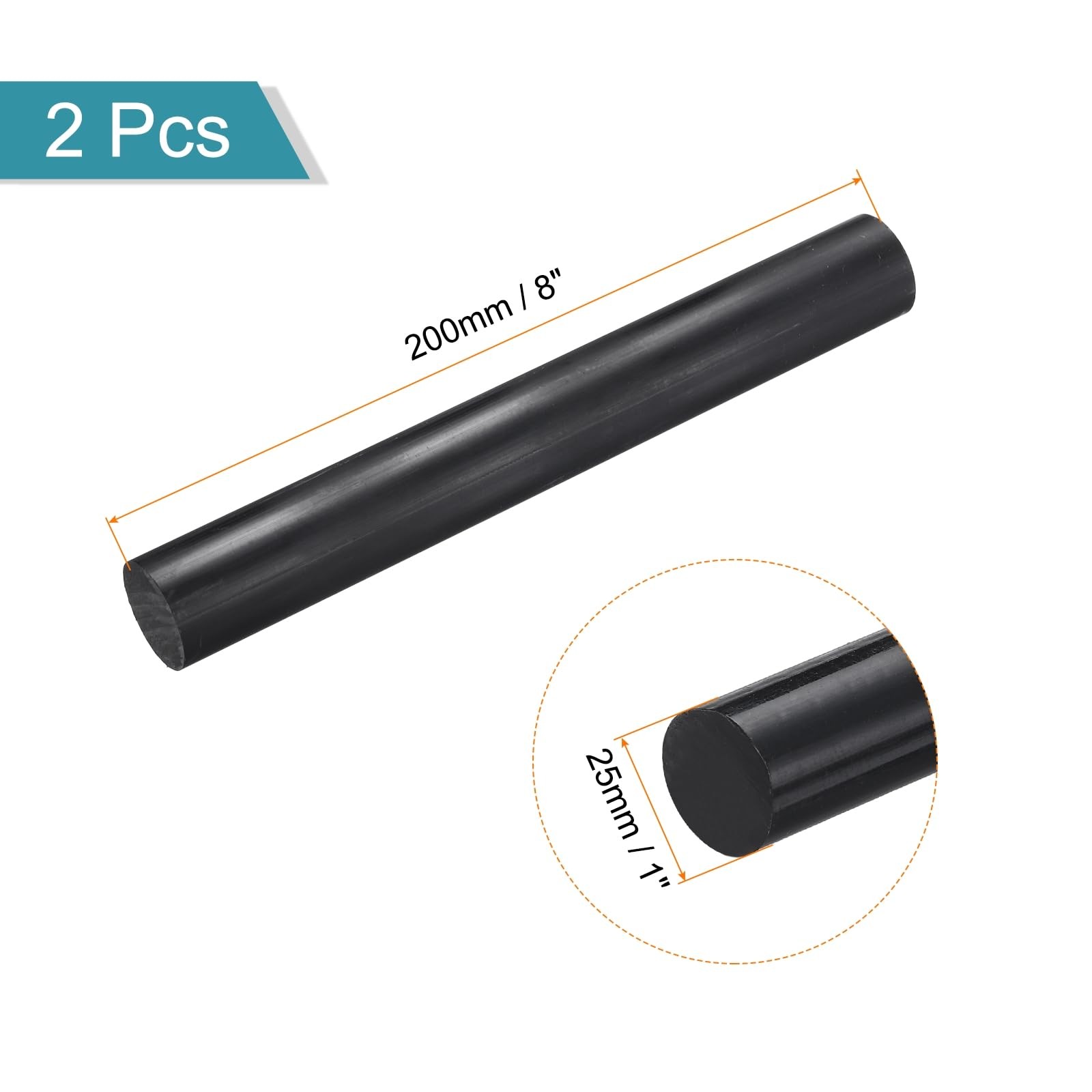MECCANIXITY ABS Plastic Rod Round Solid Bar 25 mm x 200 25mm x 200mm, Black