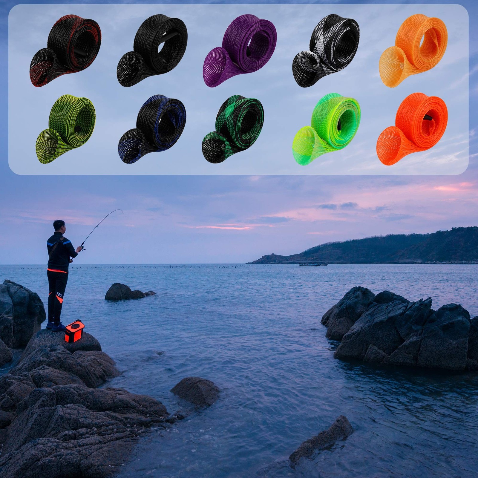 10Pcs Rod Sock Fishing Rod Sleeve Cover Protector Gloves Tools. Flat or Point…