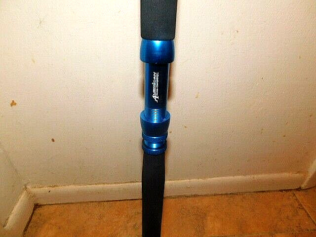 CUSTOM CONVENTIONAL BOAT ROD 7′ RED WHITE BLUE MARBLE 50-80 LB TURBOS NEW