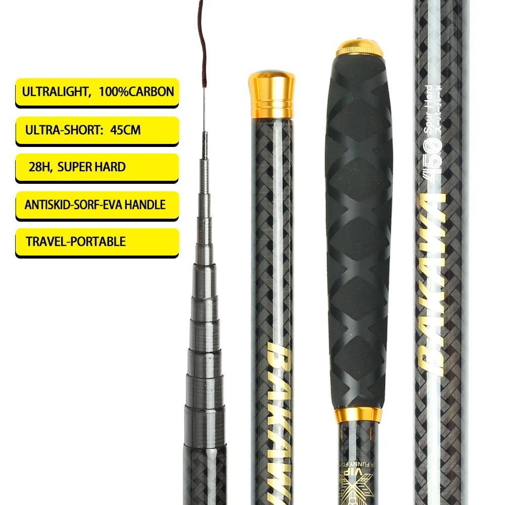 BAKAWA Telescopic Stream Fishing Rod Carp Feeder Carbon Fiber Hard Pesca 3.6M