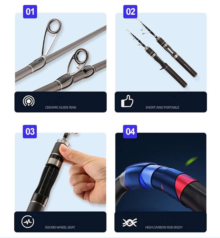 Telescopic Spinning Casting Rod 1.5m/1.68m/1.8m Portable Travel Rod Carbon Fiber