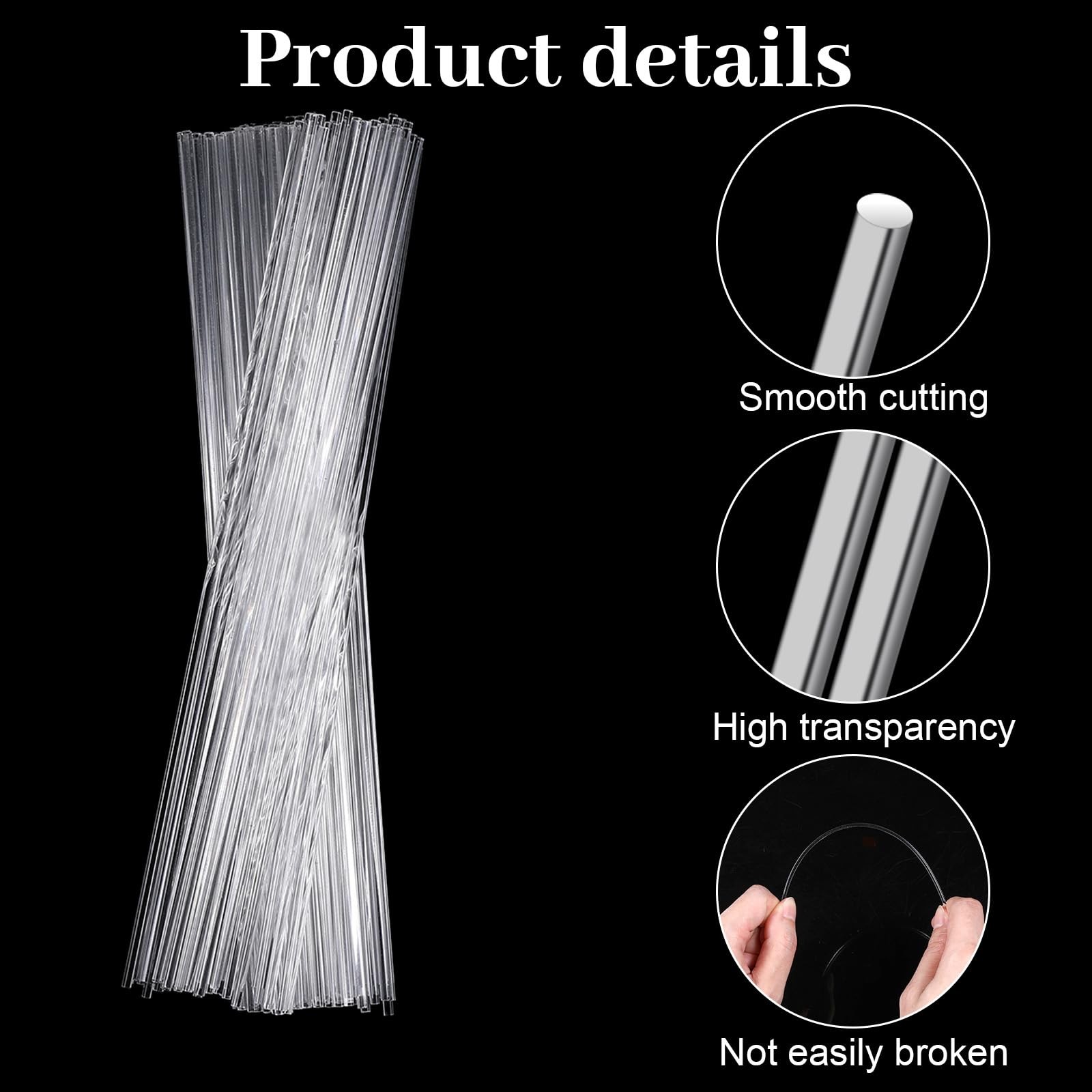 100 PCS Clear Acrylic Rods 8 Inch Transparent Plastic Sticks 2mm Diameter