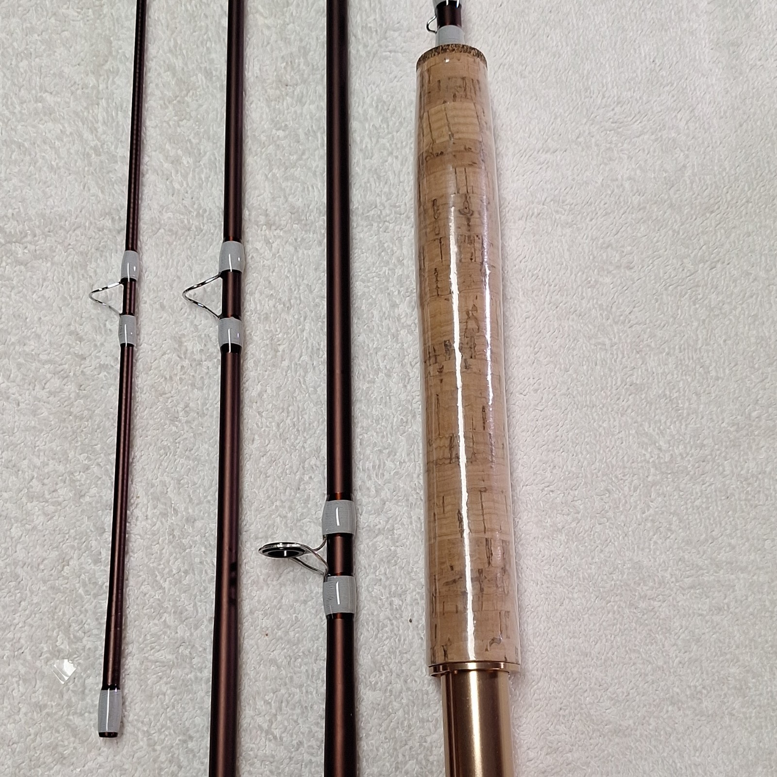 sea chaser Fly Fishing Rod 6 ft 6 in 4 Piece Full Cork Handle Brown/Gold