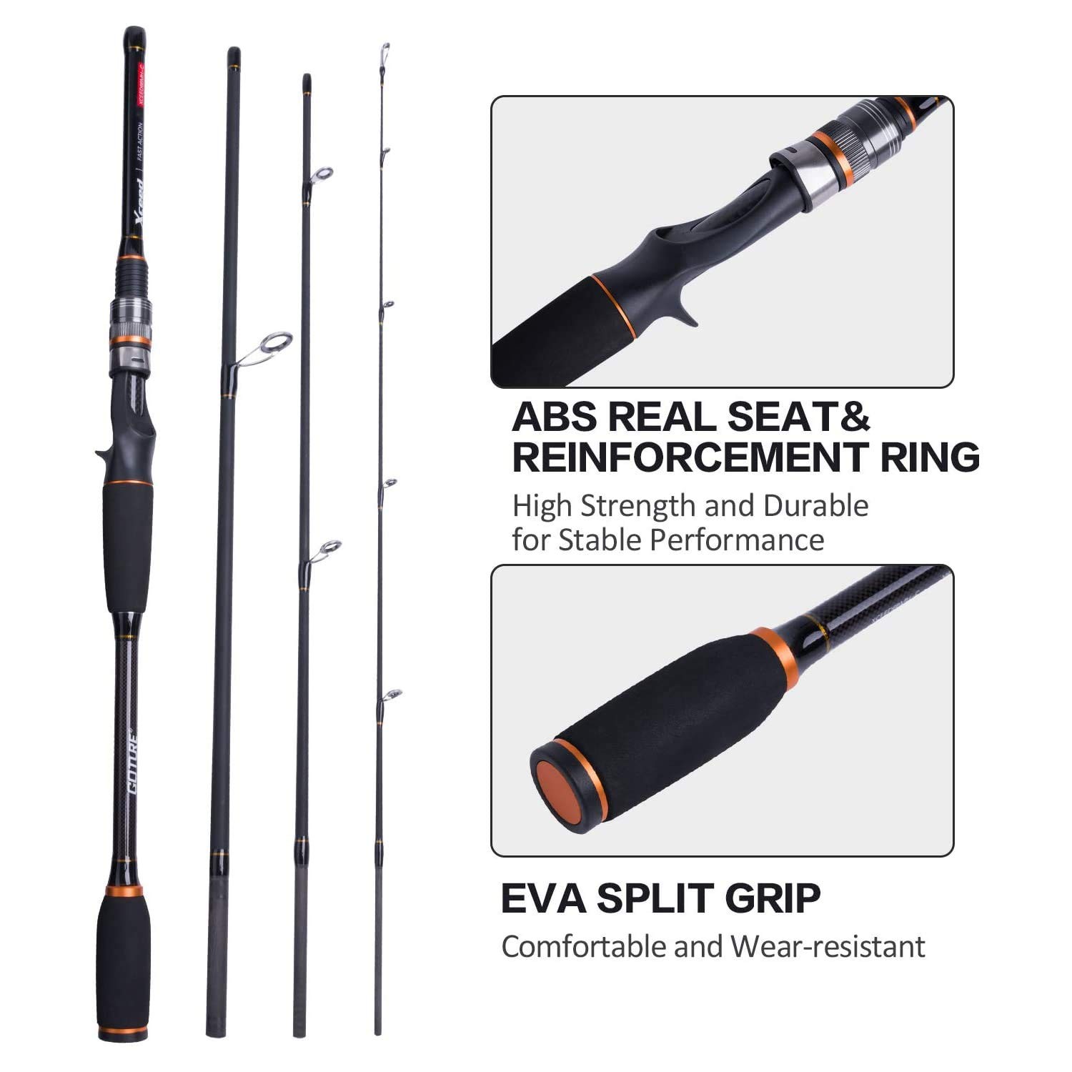 Goture 4 Piece Travel Spinning Fishing Rods Portable 4 Sections Lightweight
