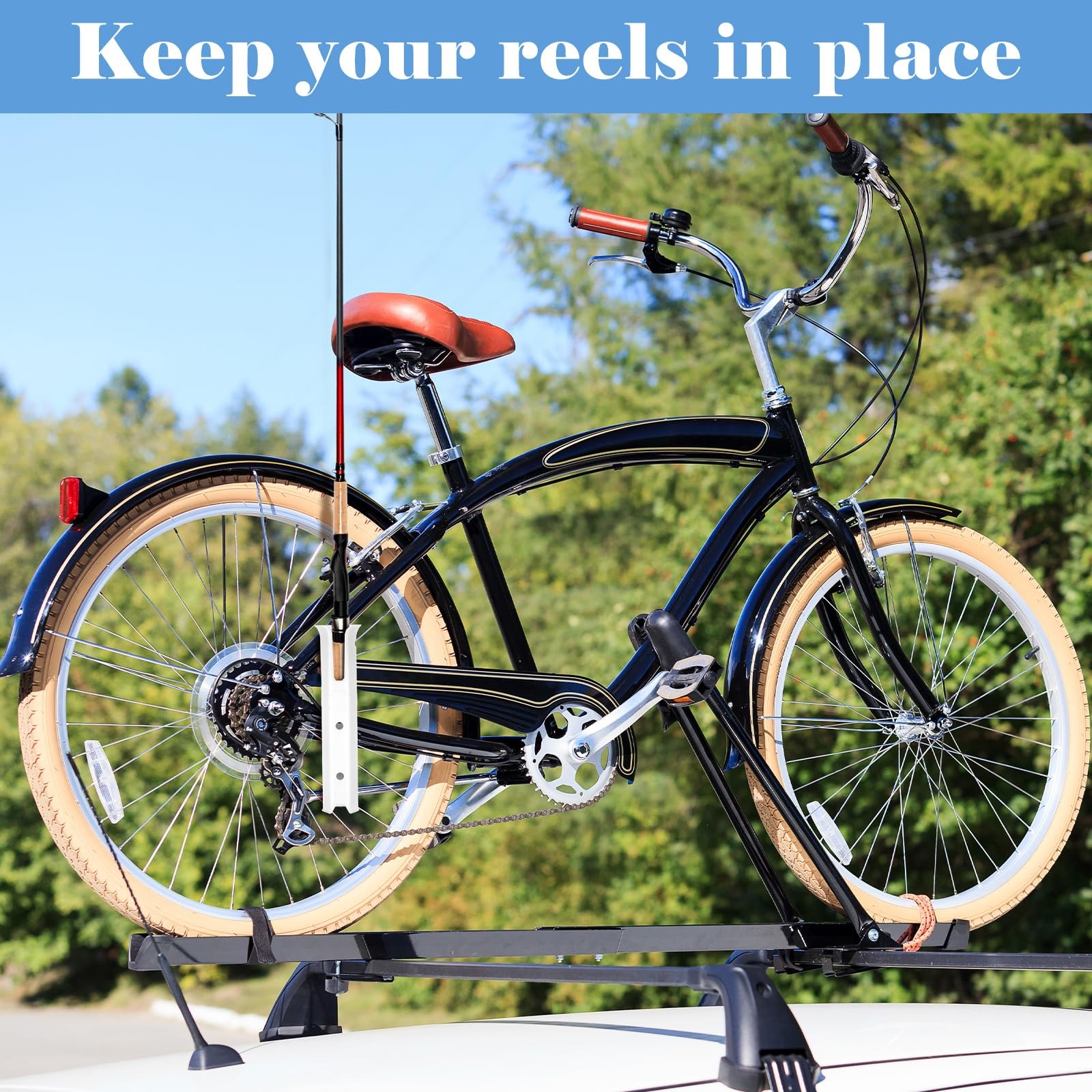 Seenelling 2 Pcs Pole Mount Fishing Rod Holders Bike Rack Clamp Rotatable Kayak