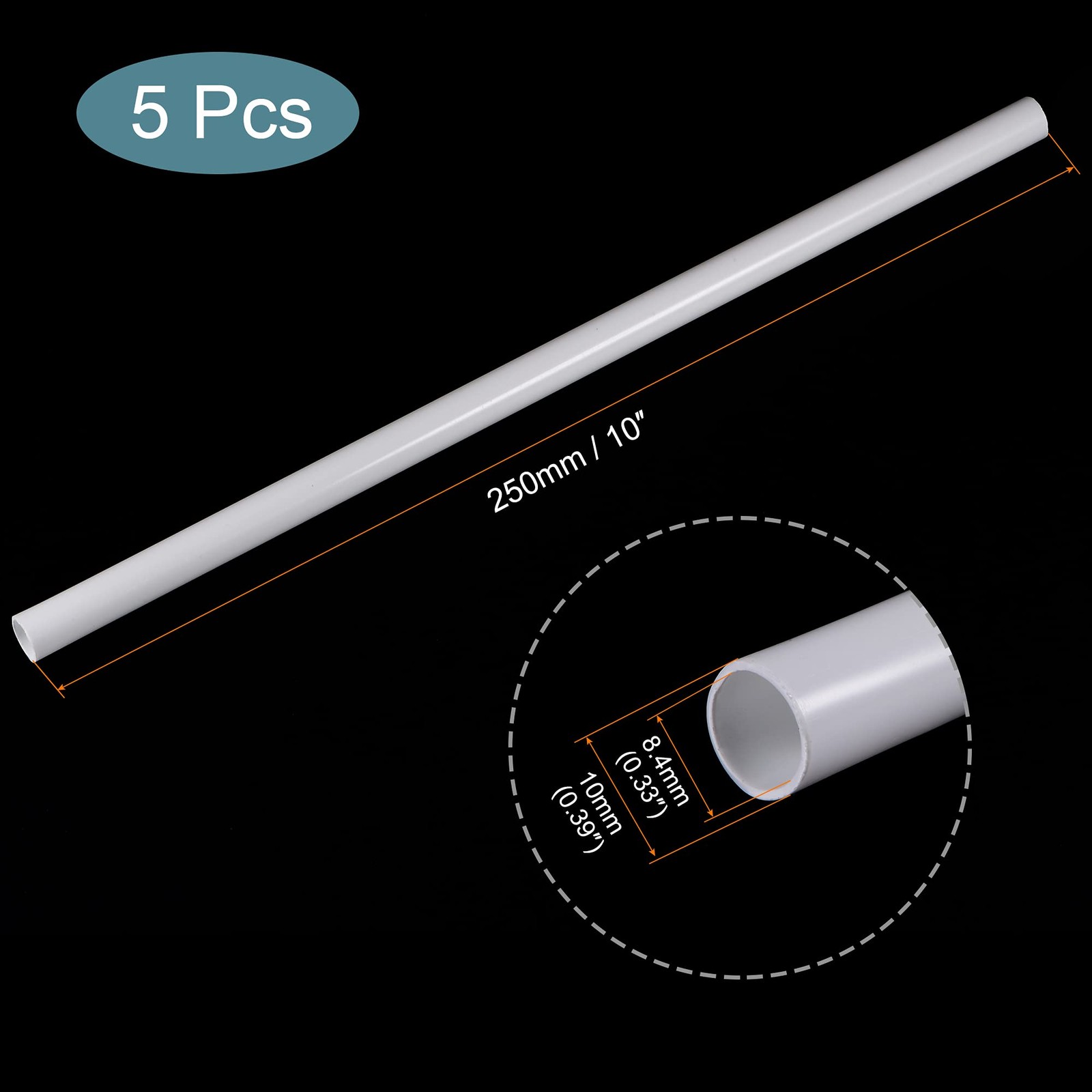 5 PCS 3/8 OD 10 Inch White ABS Plastic Round Model Tube Architectural DIY