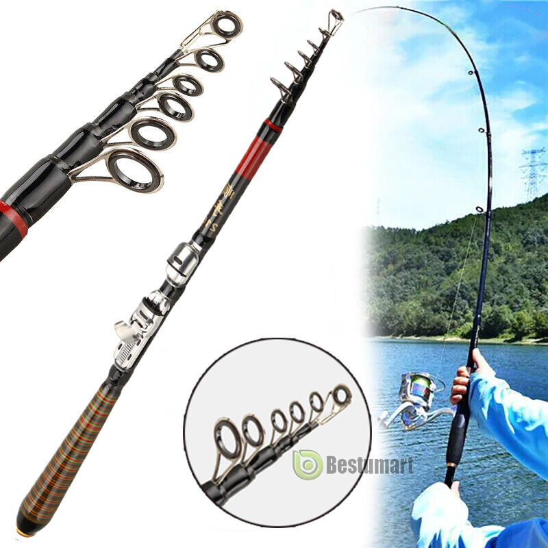HEAVY DUTY CARBON FIBER TELESCOPIC FISHING ROD POLE PORTABLE SPINNING POLE
