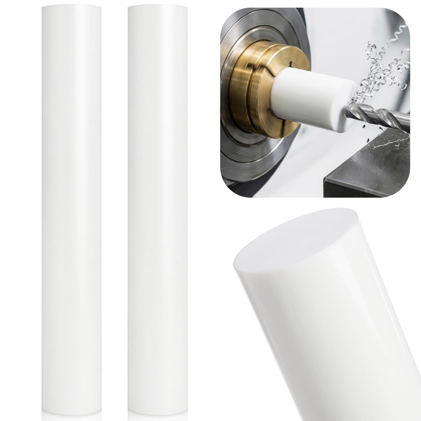 2 PCS 13″L x 2″D White High Density Polyethylene Round Rod Acetal Stock