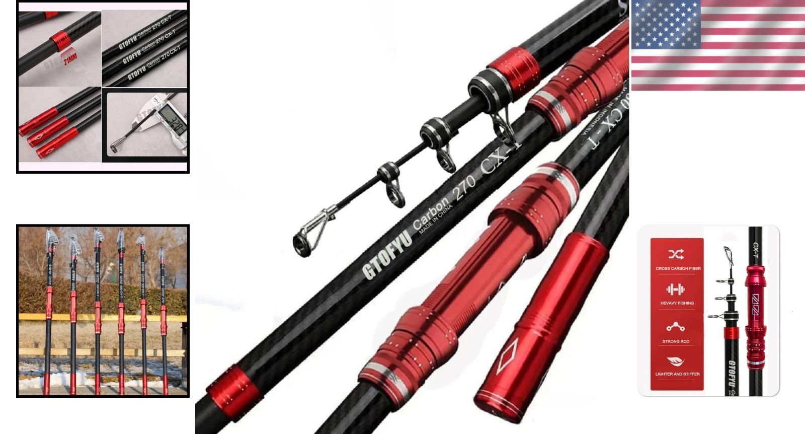 Telescopic Fishing Rod, Carbon Fiber Travel Surf Rod, Spinning Power Lure 2-9…