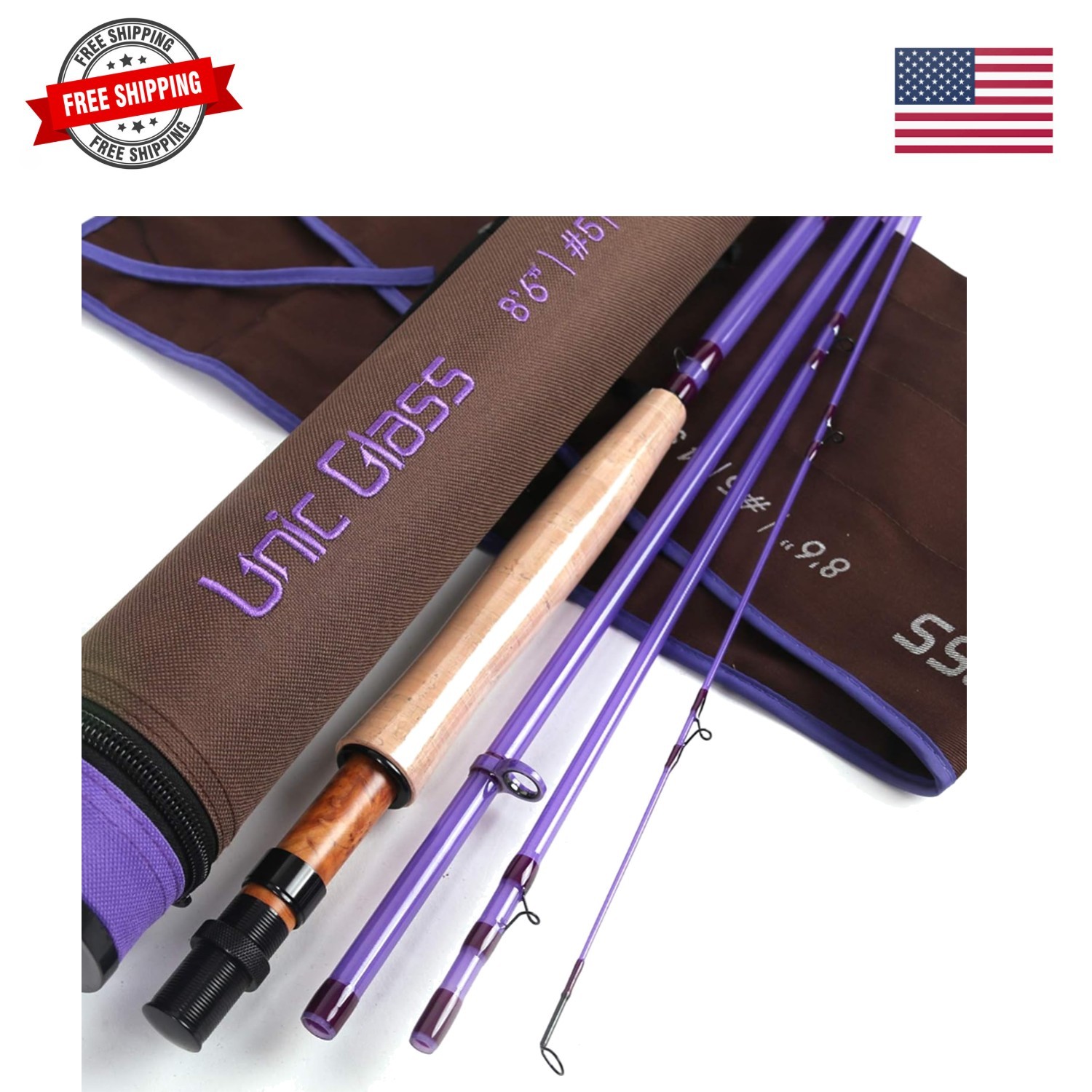 Fiberglass Fly Fishing Rod: 3wt/ 5wt/ 6wt/8wt in Blue,Orange, Purple or Trans…