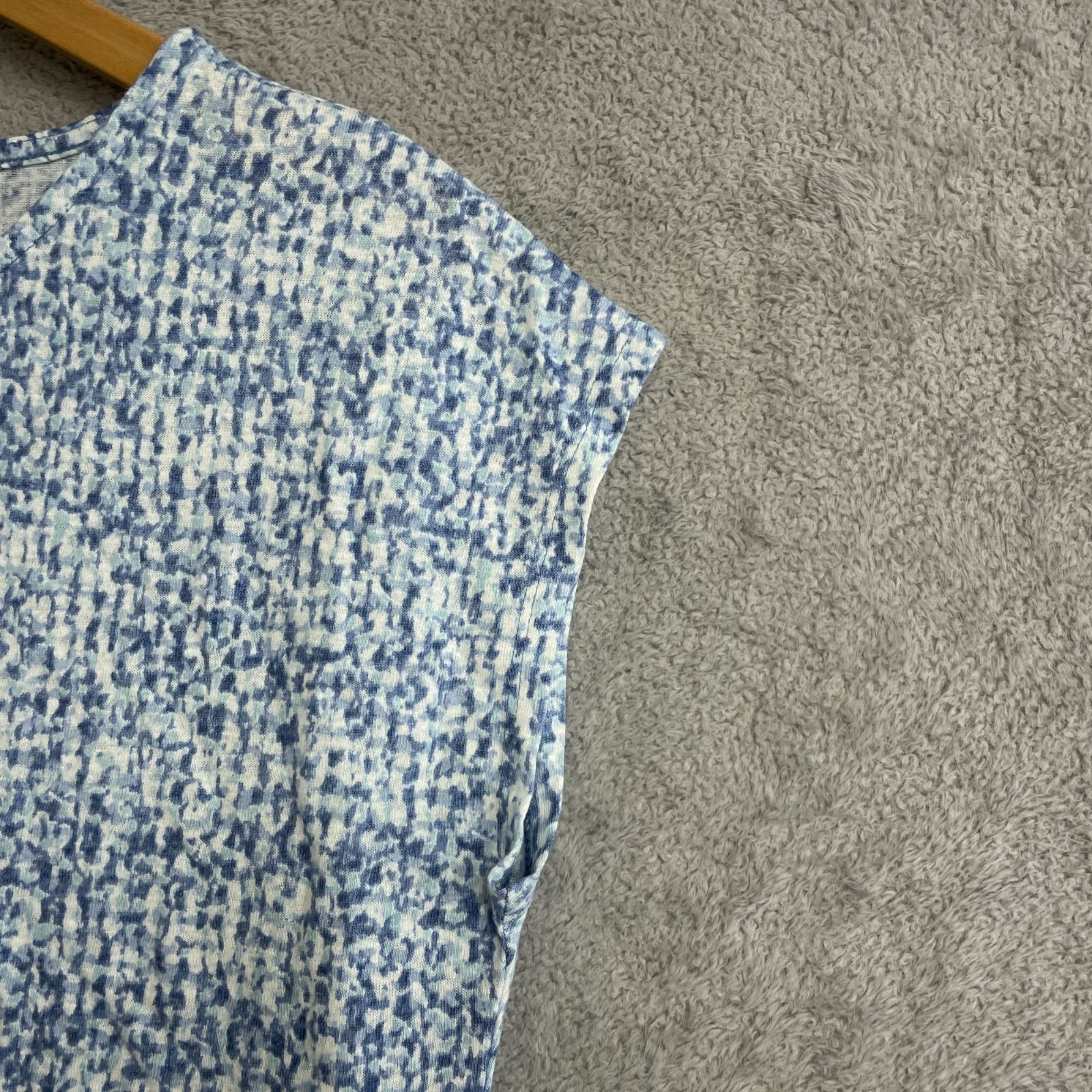 Orvis Women’s XS Blue & White Printed Linen Blend Cap Sleeve Top n1118