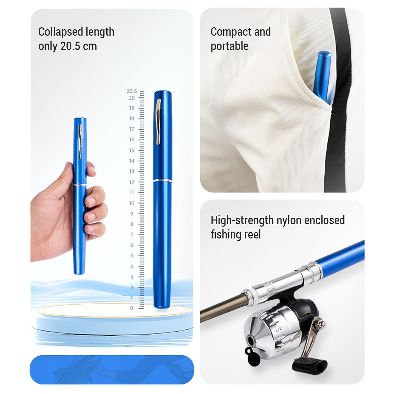 Pen Fishing Rod and Reel Combo Pocket Fishing Rod Telescopic 39in/55in/63in+S…