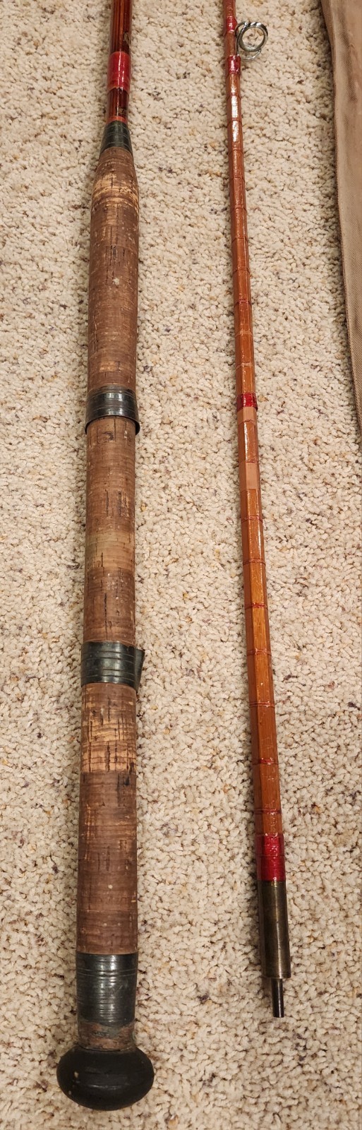 Vintage England Lee of Redditch & Pershone Bamboo Boat Surf Fishing Rod – 8′ 2″