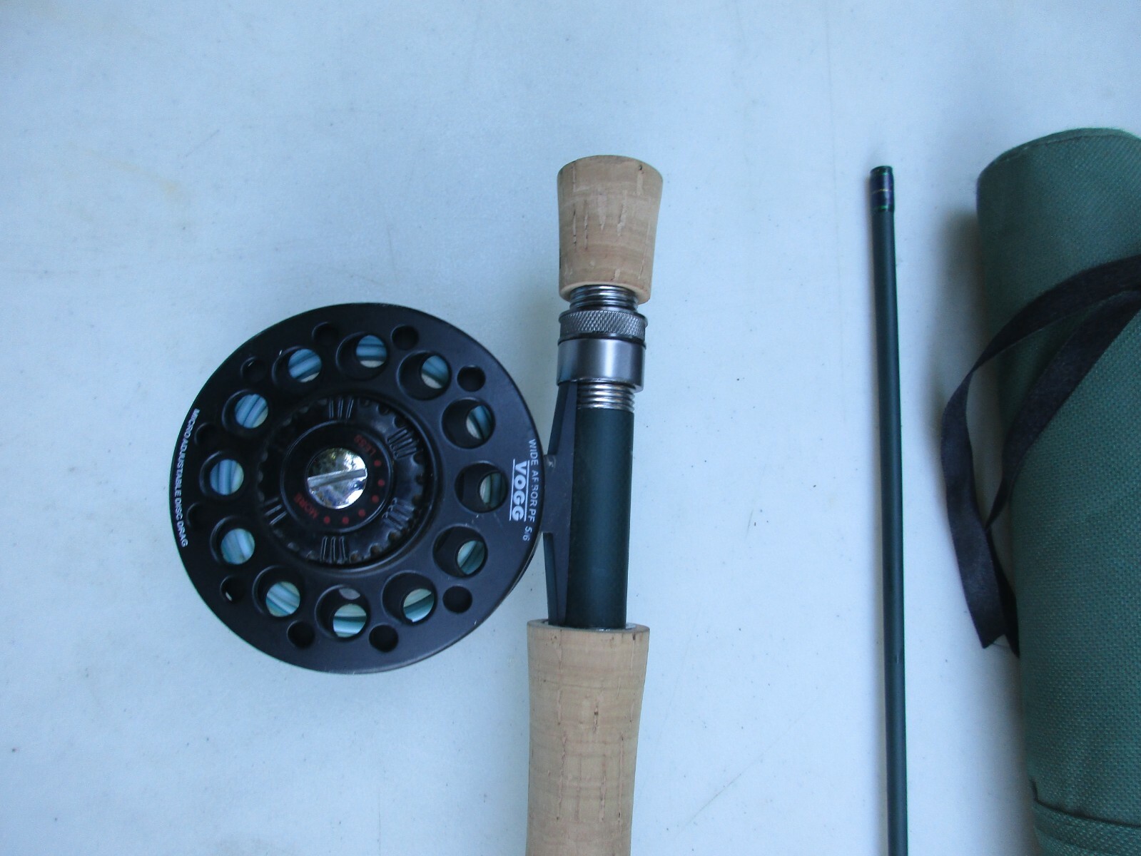 vogg fishing pole Fly Rod 9’ 4wt 2 pc. sock, case trout, reel 5/6 large arbor
