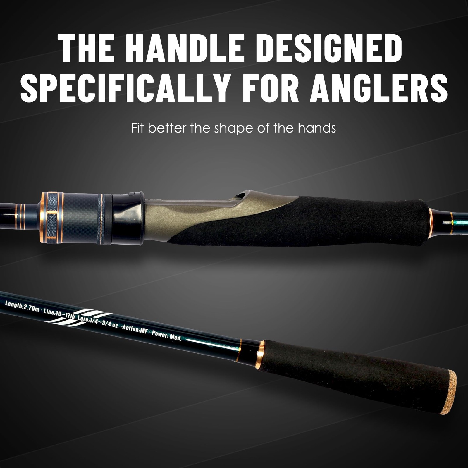 9Ft 2pc Medium Graphite Bass Spinning Fishing Rod Toray Carbon Fast Action