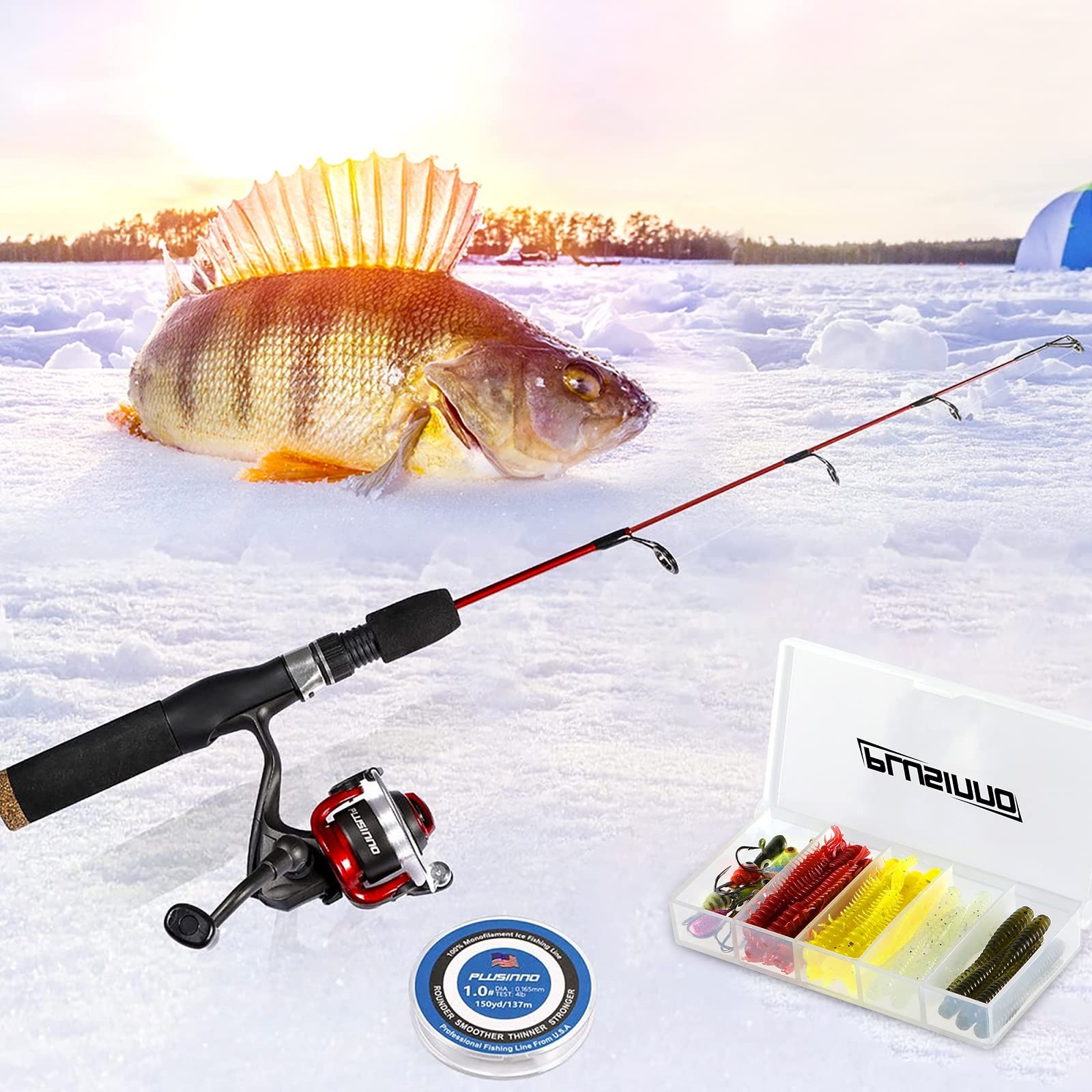 PLUSINNO Ultralight Ice Fishing Rod Reel Combo 26/27/28in Medium Light Winter