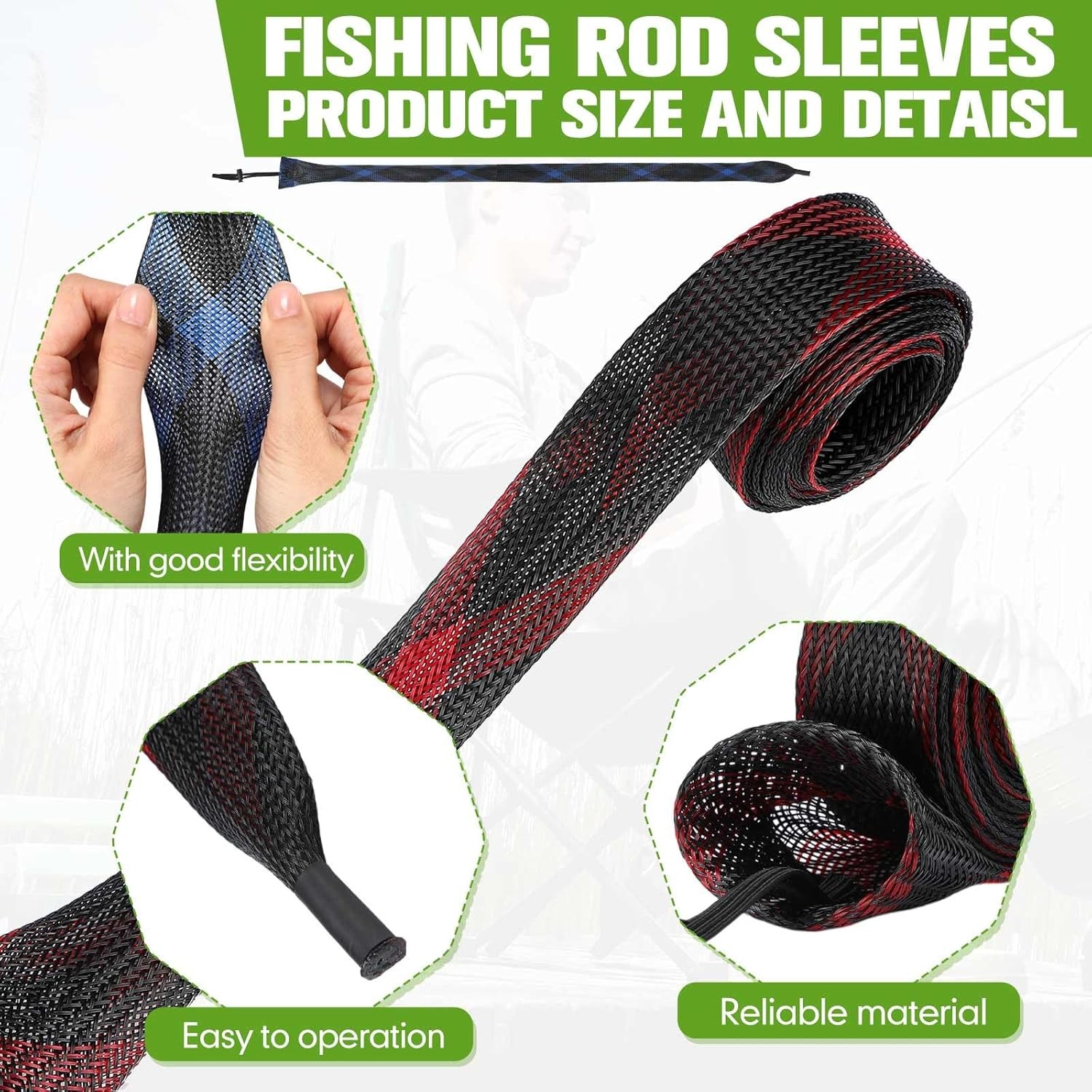 Woanger 7ft Lengthen 12 Pcs Fishing Rod Sleeve Socks Covers multicolor