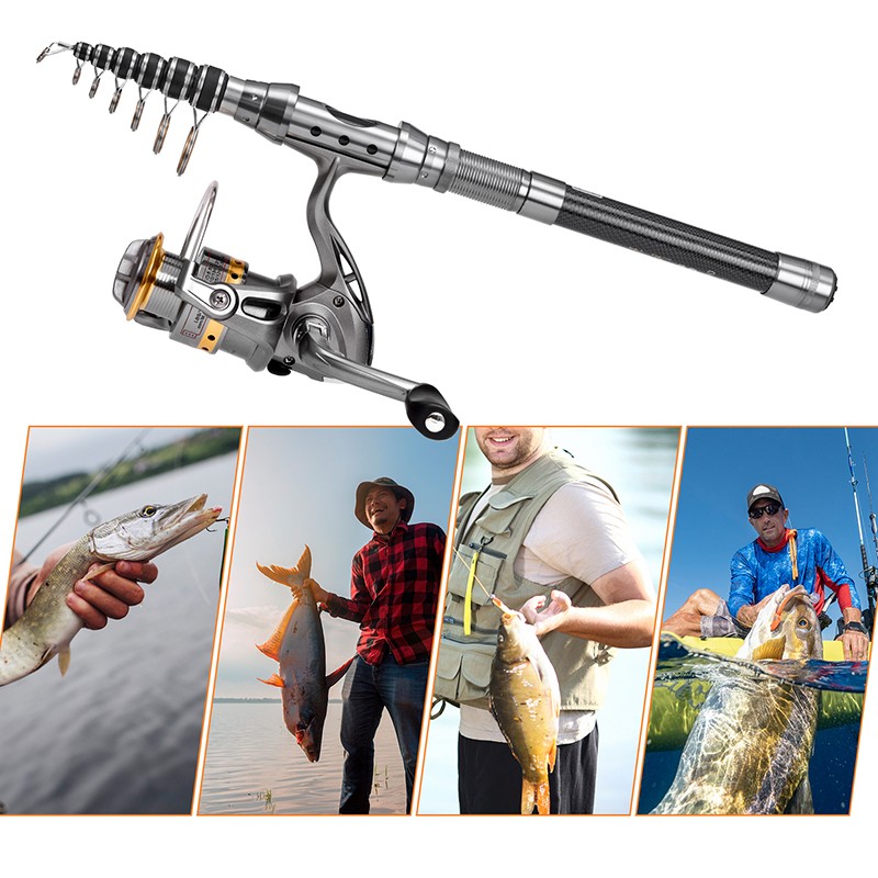 Telescopic Fishing Rod Reel Combo Full Kit Carbon Fiber Rod Pole+Line&Bag 7.9ft
