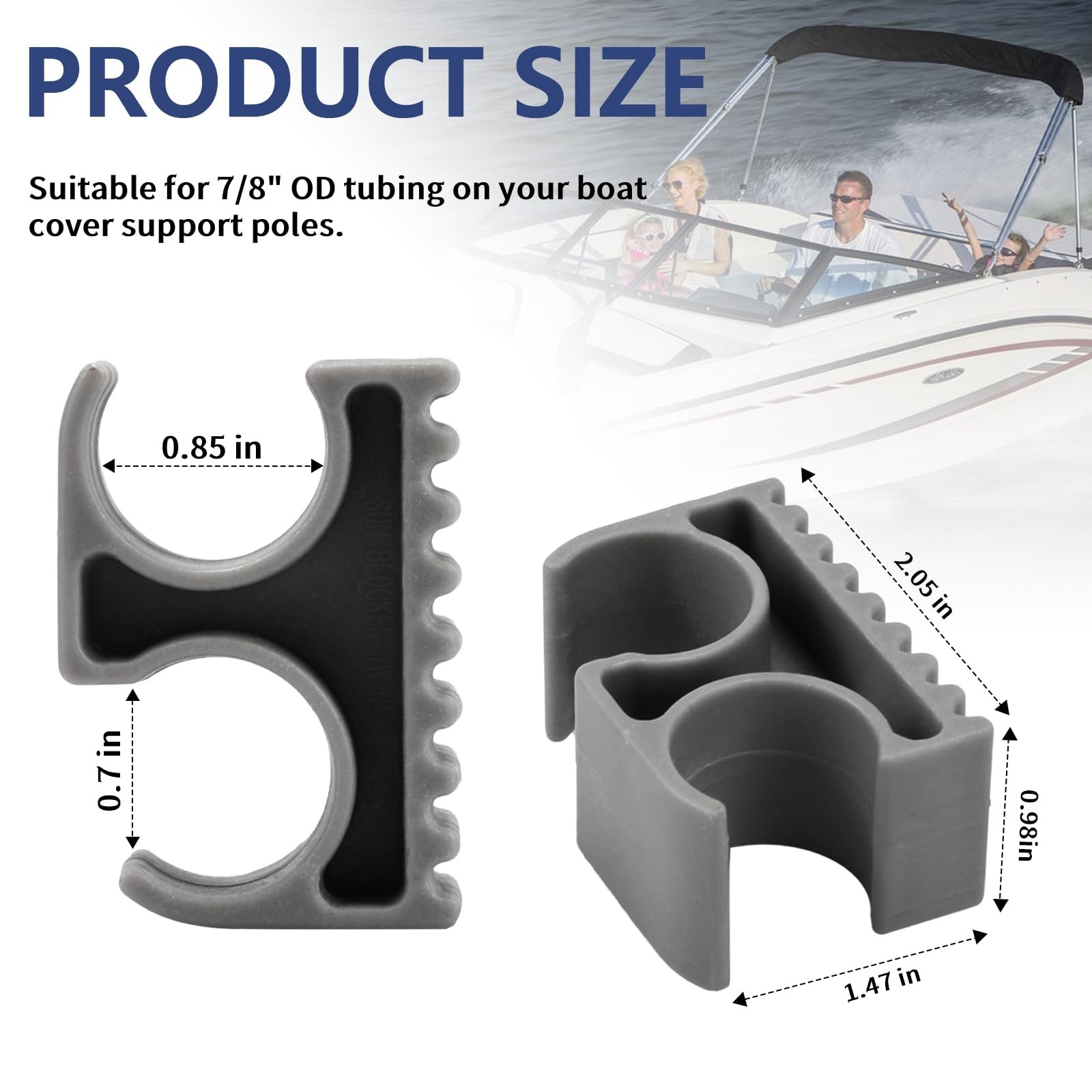 Bimini Top Pole Clips Holder Hardware for 7/8-inch Grey