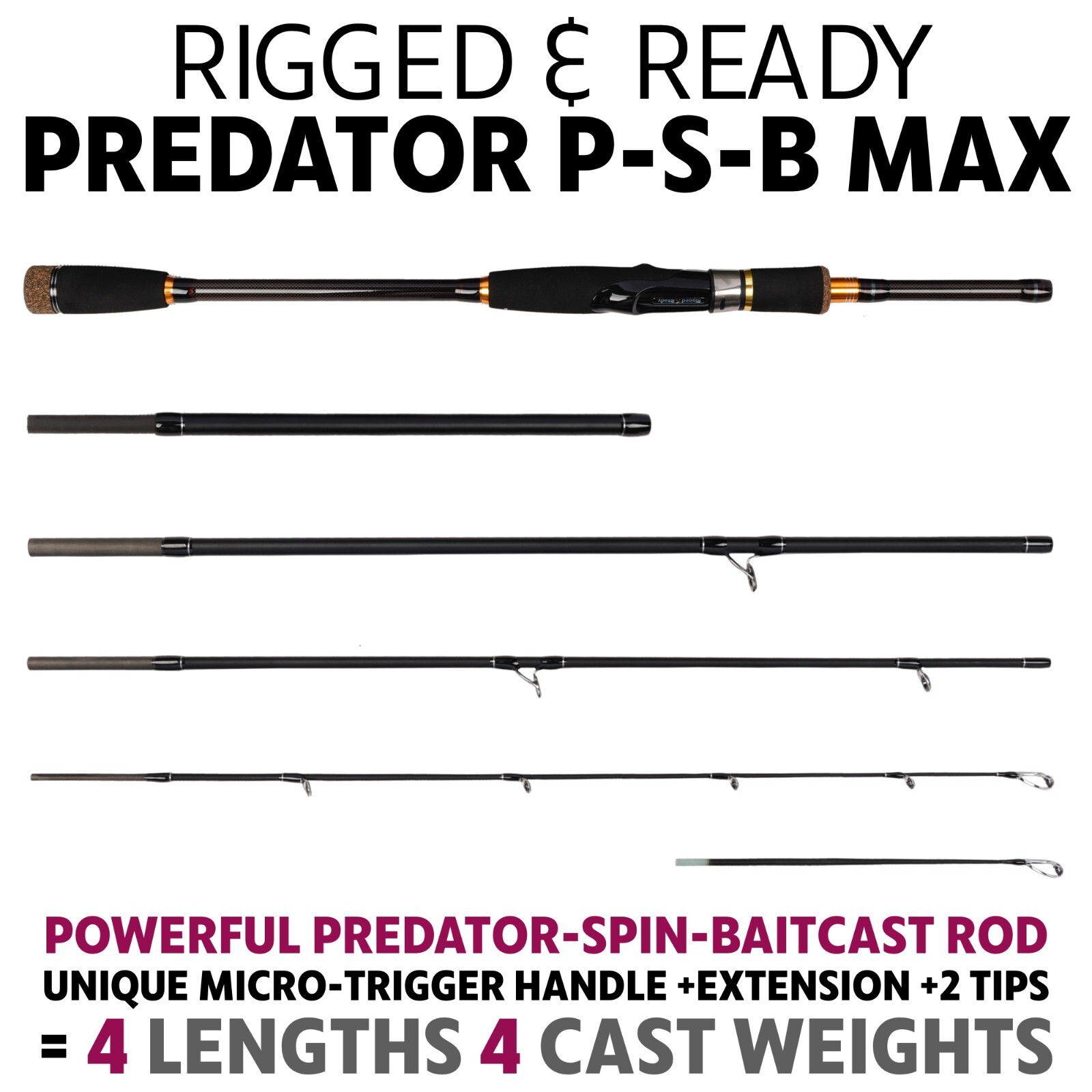 Predator Max Spin Baitcast Rod +Micro Trigger+Rod Extension Travel fishing Rod