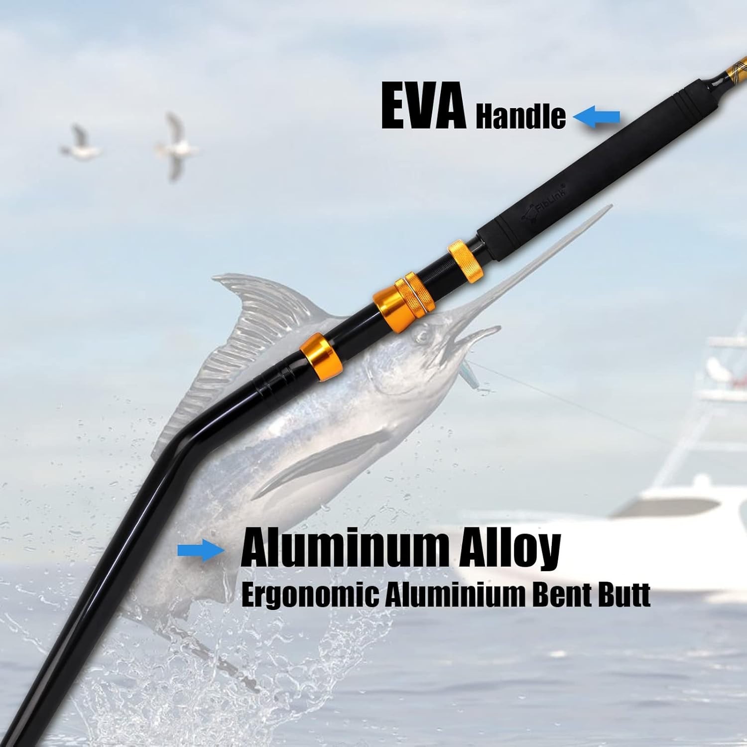 6.5′ Heavy Trolling Rod with Stainless Steel Rollers – Perfect for Deep Sea