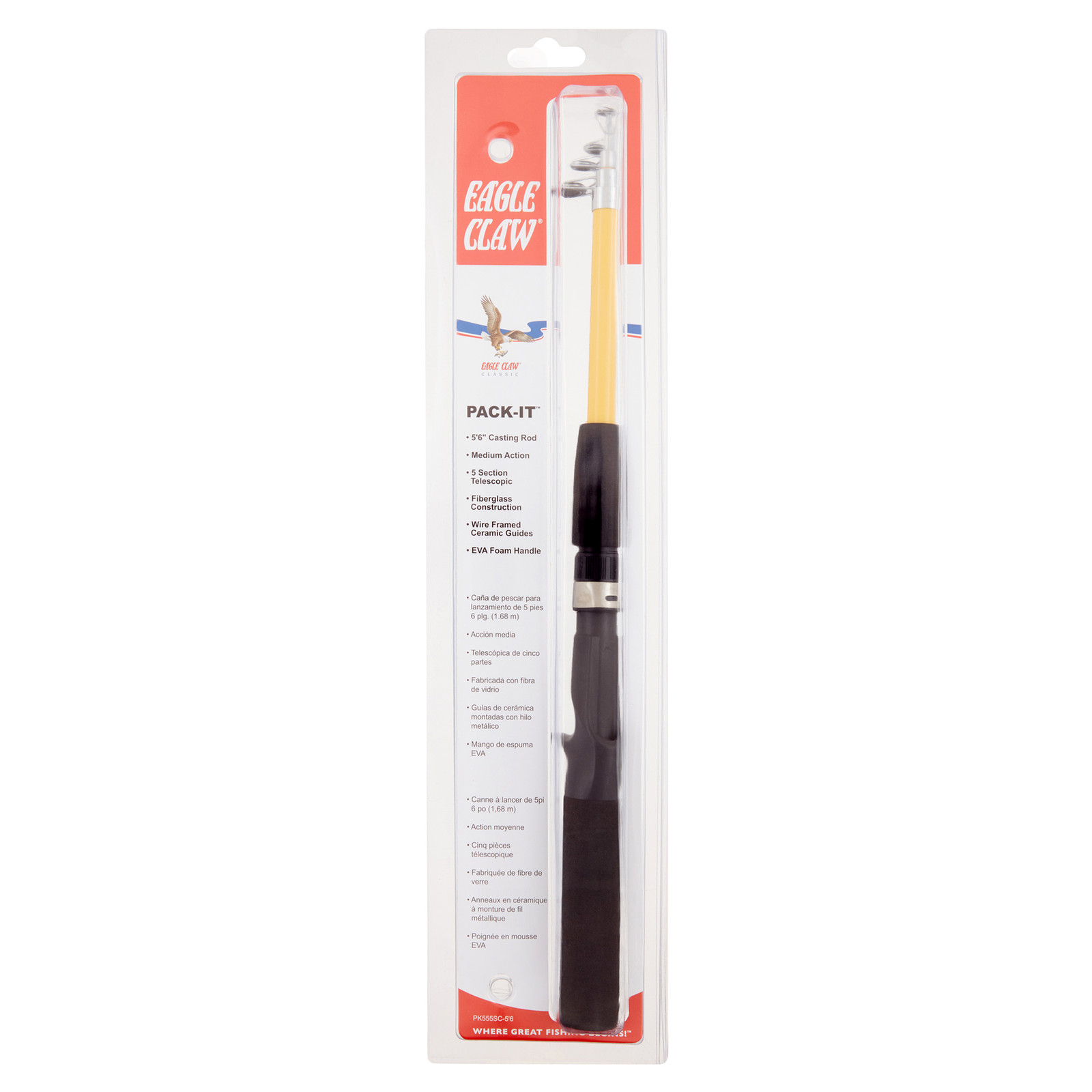 Eagle Claw Pack-it Casting Rod Telescopic 5ft 6in Medium action~FREE shipping