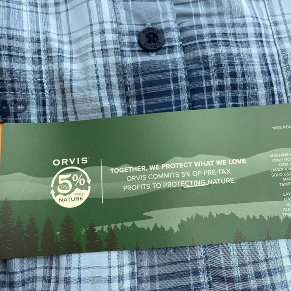 NEW Orvis Men’s XL Short Sleeve Tech Shirt Blue Plaid Outdoor UPF 30
