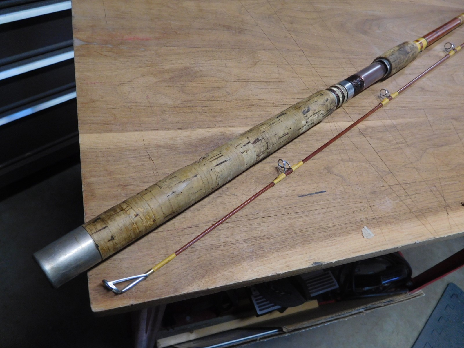 Vintage Wright & McGill 2pc, 8ft, med. action , Glass Spinning Rod, USA Made