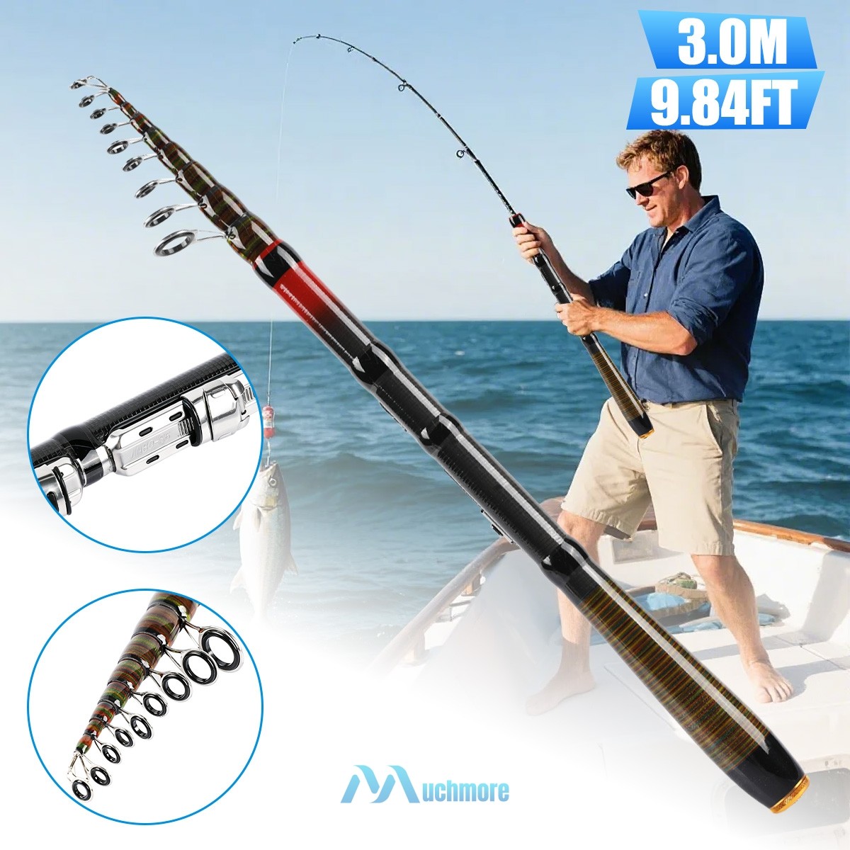 3.0m Carbon Fiber Telescopic Fishing Rod Portable Spinning Pole Sea Freshwater