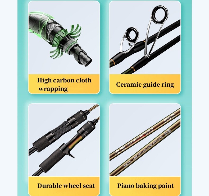 Fishing Rods 5.51FT Casting Spinning Rod Carbon Fiber 2 Section Lure Poles Bass