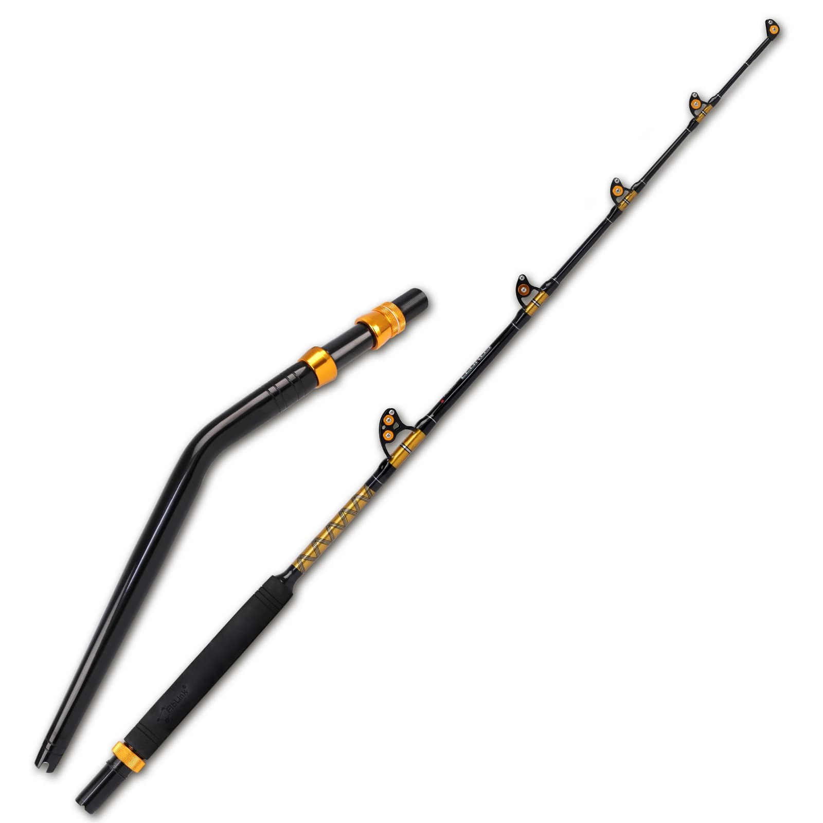 Fiblink Bent Butt Fishing Rod 2-Piece Saltwater Offshore 6’6″ – 2pc, Black