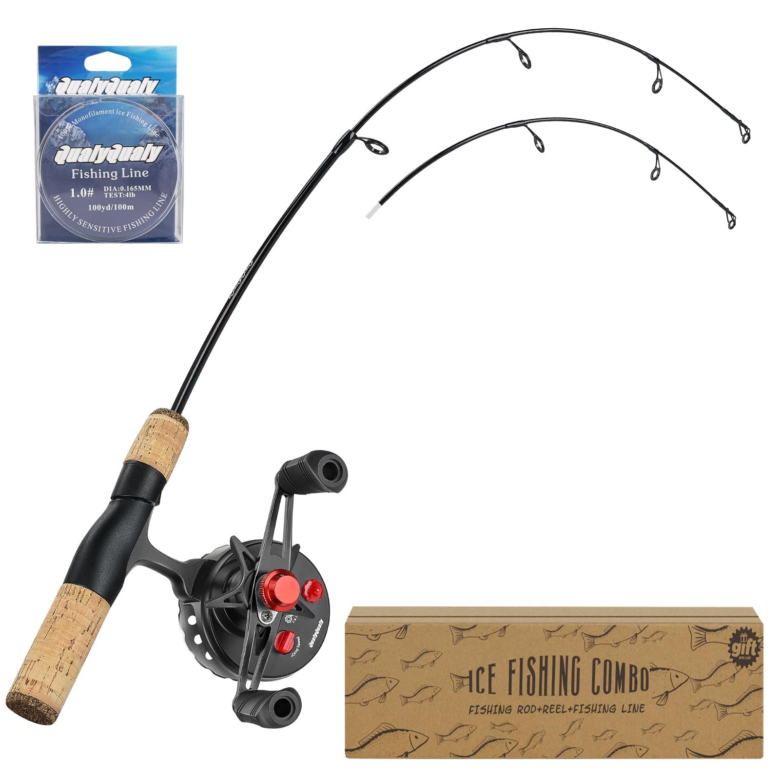 QualyQualy Ice Fishing Rod and Reel Combo 24-28 inch M/ML Inline Ice Fishing Com