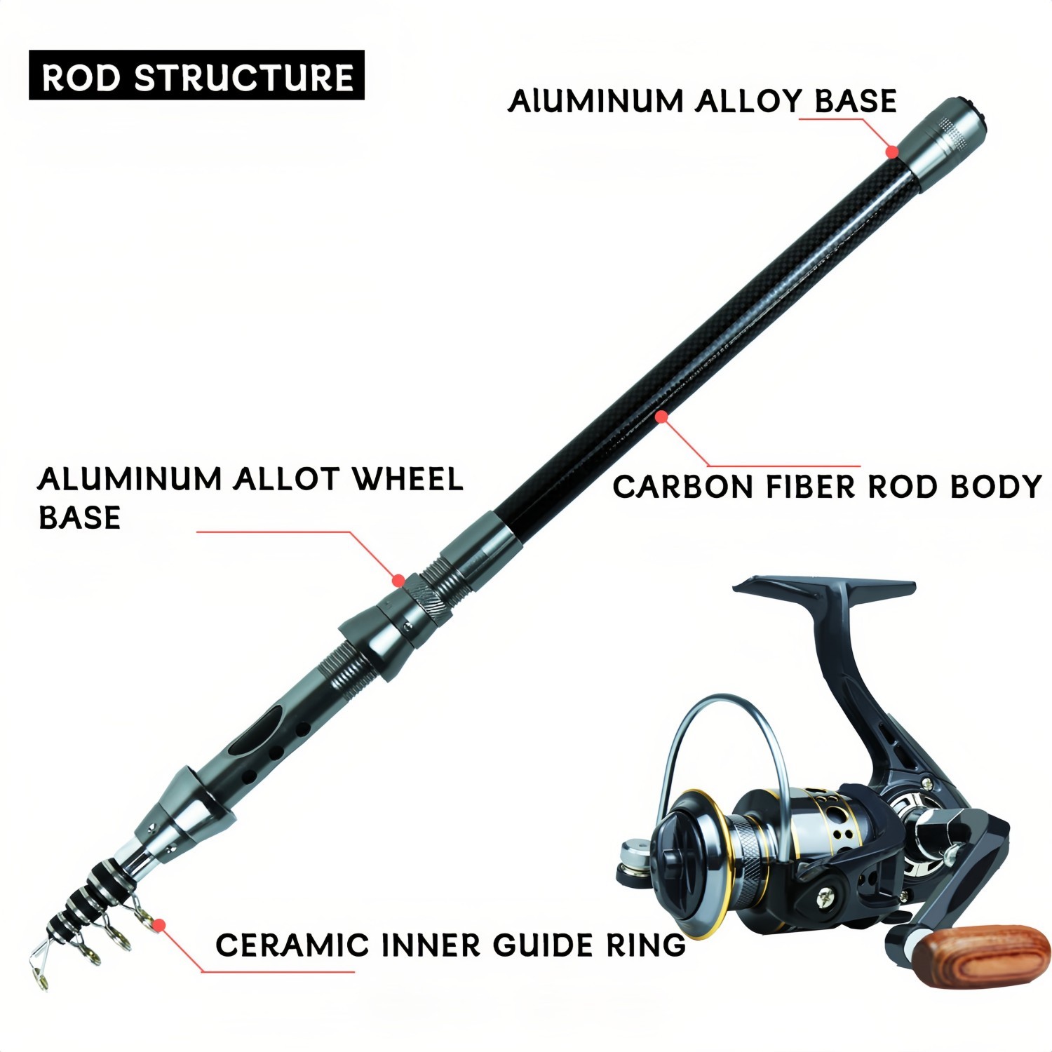 Telescopic Fishing Rod Spinning Reel Set Combo Full Kit Carbon Fiber Rod Pole