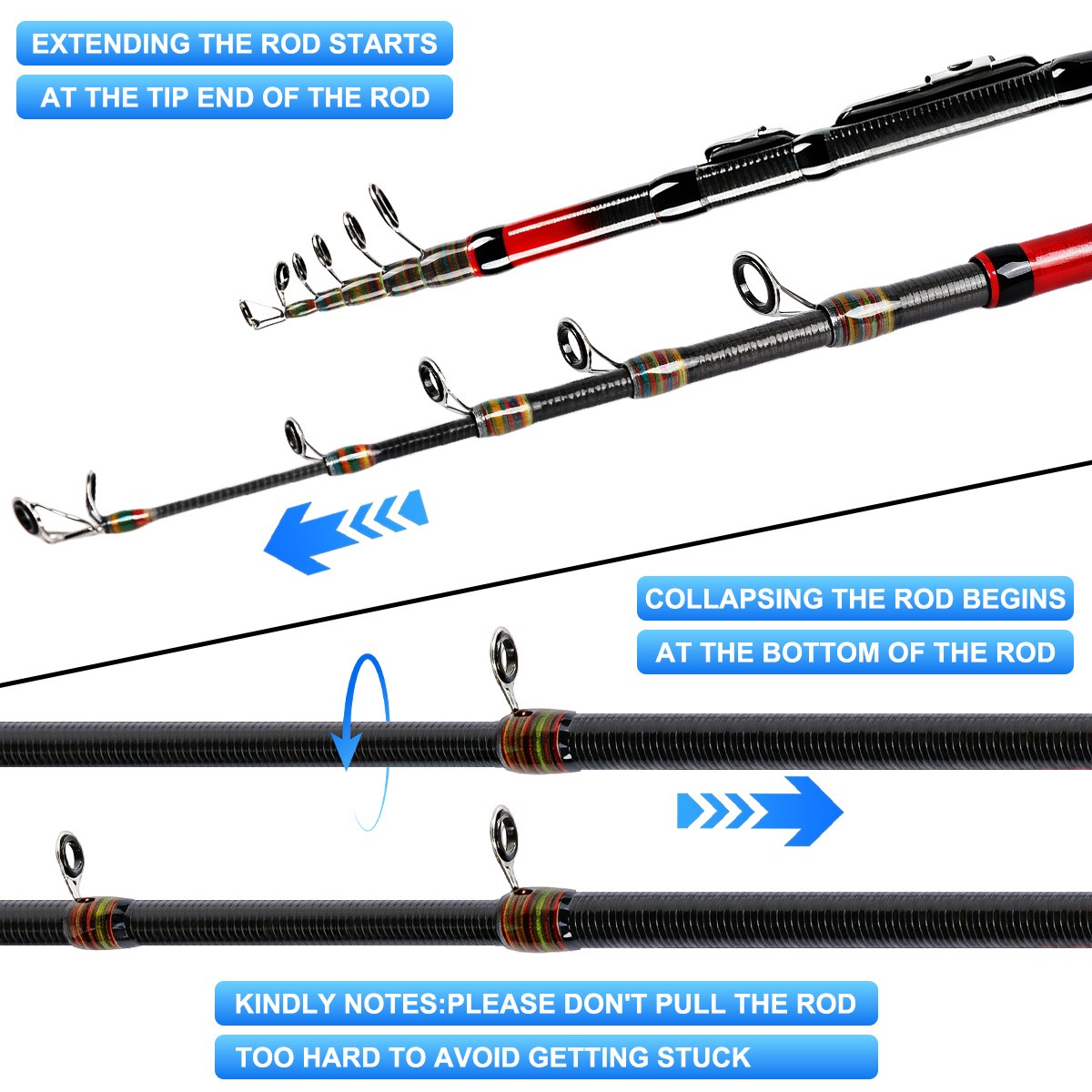 Portable Telescopic Fishing Rod, Spinning Fishing Poles, Travel Rod Heavy Duty